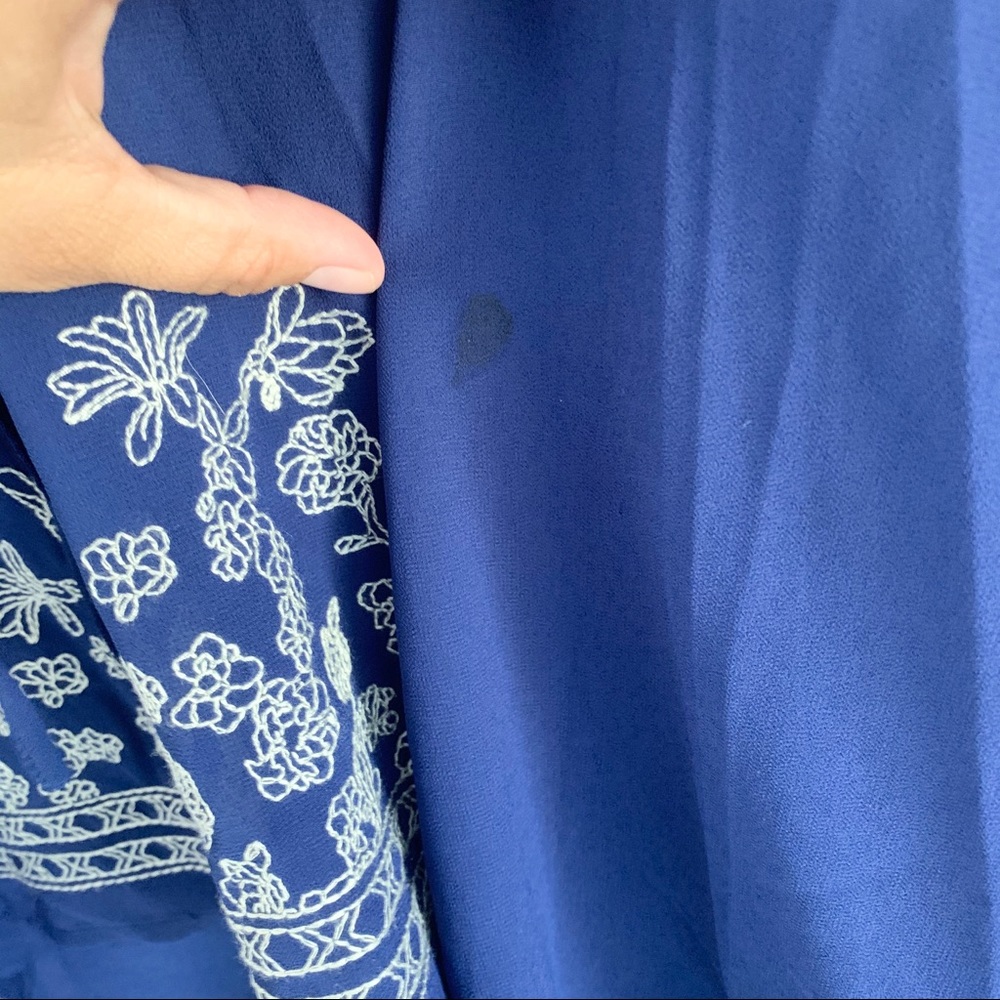 BLU PEPPER Boho Blue Embroidered Bell Sleeve Top - Picture 7 of 8